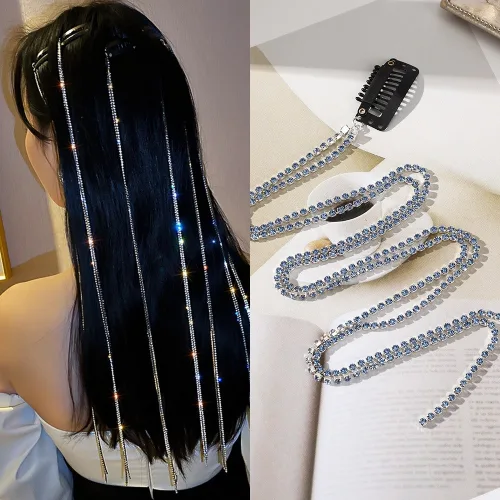 큐빅 헤어 피스 솜브레 똑딱이 가발 머리 클립 발레아쥬 붙임 옴브레, 블루, 1개