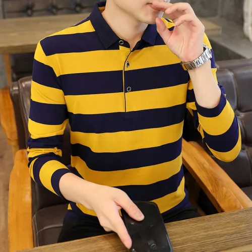 순면 셔츠 남 긴팔 상의 카라 티셔츠 전면 심플 루즈핏 통기성 T비즈니스 캐주얼