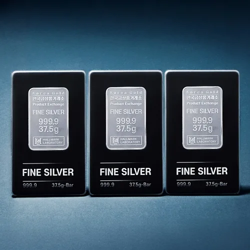 [한국금상품거래소] 프레스 실버바 세트 37.5g*3개 은바 3종 999.9 기념일 은테크 은시세 순은바 선물
