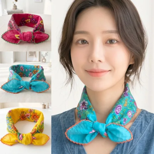 [국내산 60수 면] 룸브리 쁘띠 미니 면 스카프 3개세트