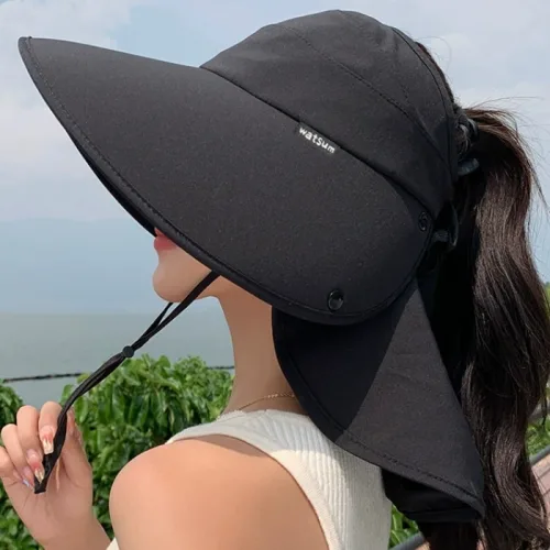 (왓썸) 자외선 차단 챙 넓은 와일드 모자 대형 햇빛가리개 수영장 넥커버 그늘막 캐디