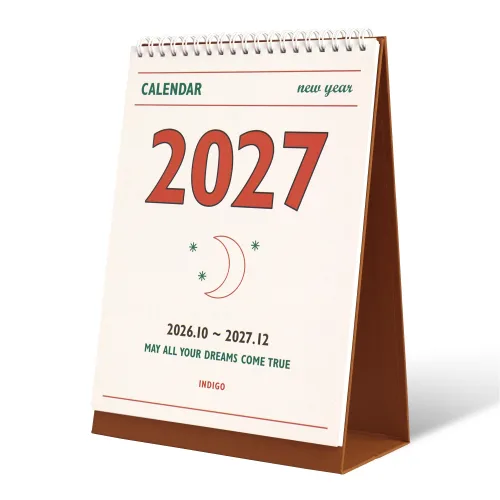 인디고 2027 루나 레트로 음력 절기 탁상 달력 미니 데스크 캘린더, 1개, 단일