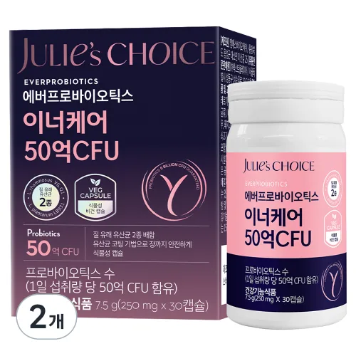 줄리스초이스 에버프로바이오틱스 이너케어 50억 CFU 7.5g, 2개, 30정