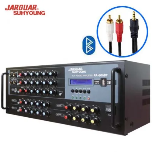 JARGUAR 쟈가 PA-606BT 노래방 매장 앰프 4채널 800W 블루투스5.0 USB FBX-리버브 마이크입력4개 최고급형 JGDM 4CH엠프, 블랙, PA-606BT