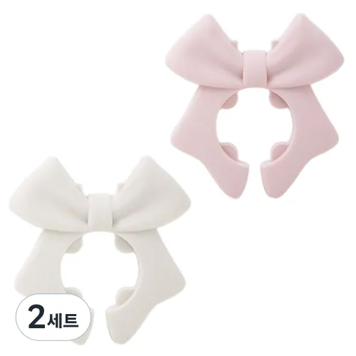 라임리빙 리본 실리콘 조리도구 받침대 2종 세트, 2세트, 핑크 + 화이트