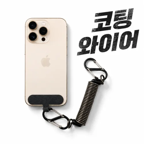 넉너크 와이어 내장 휴대폰 도난방지 스트랩 스프링줄, 1개, 블랙