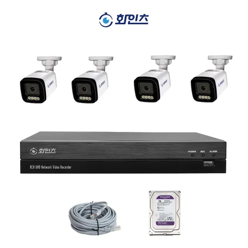 화인츠 400만화소 IP CCTV 자가설치 8채널 PoE 야간컬러 방송 실외 감시카메라 방범용 매장용 HDD포함 케이블10m, 1개, HDD 4TB