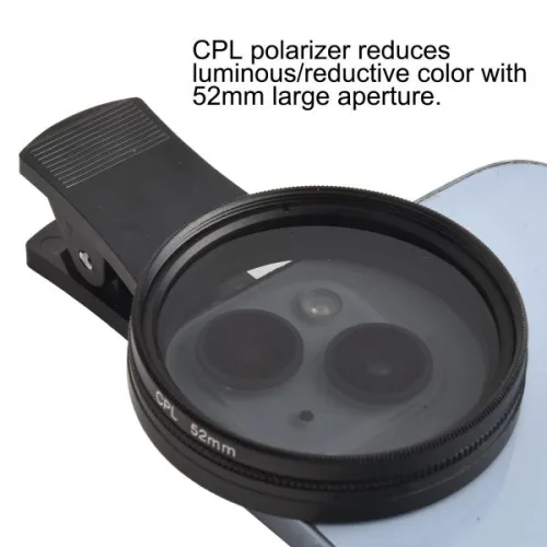 스마트폰용 클립온 CPL 필터 모바일 사진 향상 반사 제거용 편광 필터 52mm