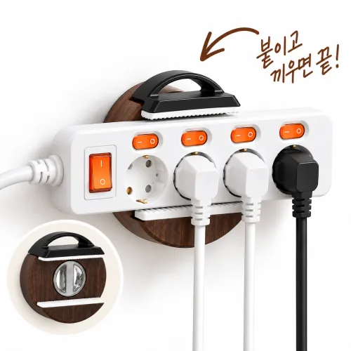LUMANOKI 무타공 흡착식 멀티탭 거치대 전선 케이블 정리 벽걸이 콘센트 홀더, 월넛 우드 컬러, 1개