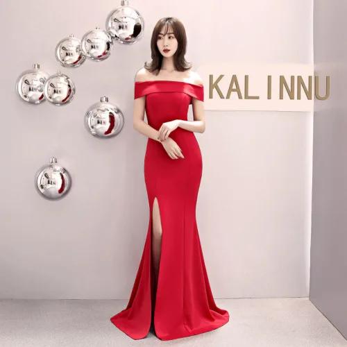 이브닝드레스 오프숄더 머메이드 피시테일 프렌치스타일 연회복 파티의상 행사드레스 여성복