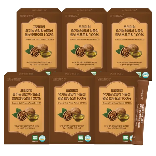 생명생활건강 프리미엄 유기농 냉압착 식물성 월넛 호두오일 100% 스틱 5g x 14포, 6개, 70g