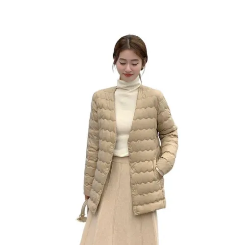 COSYEVNO  여성 경량 패딩 겨울 루즈핏 라운드 누빔 패딩 초경량 데일리 통근 긴팔 자켓 CXJyrfn-05