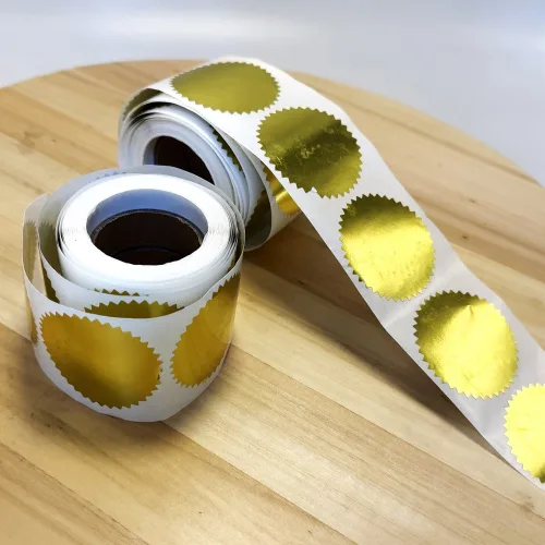 위즐위즈 고급 금박 톱니 원형 롤스티커 5cm 250매 1롤 골드 상장 포장 답례품 스티커, 1개, 골드