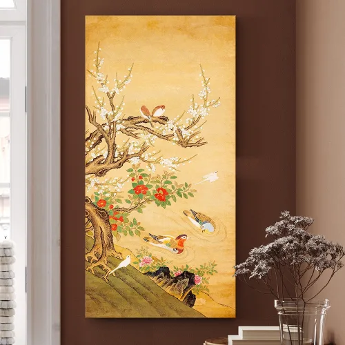 매화 꽃 그림 매란국죽 사군자 동양화 수묵화 캔버스 액자, 17 원앙과 매화