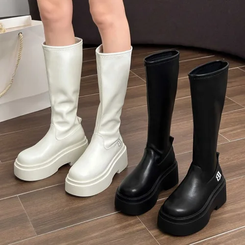 해피유통 여성 가을겨울 심플한 하이부츠 미끄럼 방지 부츠 편안한 부드러운 바닥 버튼 없음 XG20