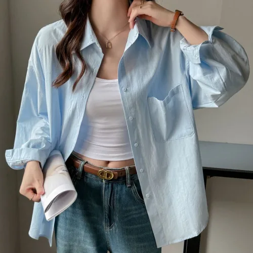 핑크셀럽 자외선 차단 오버핏 쿨링 코튼 셔츠 빅사이즈