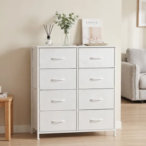 Home Cozy 패브릭 4단 8 서랍장 모던 다용도 거실 서랍장, 8개, 화이트