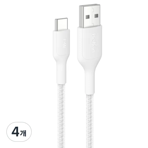 벨킨 USB A-C USB IF 브레이디드 케이블 CAB022fq, 화이트(CAB022fq2MWH), 4개, 2m