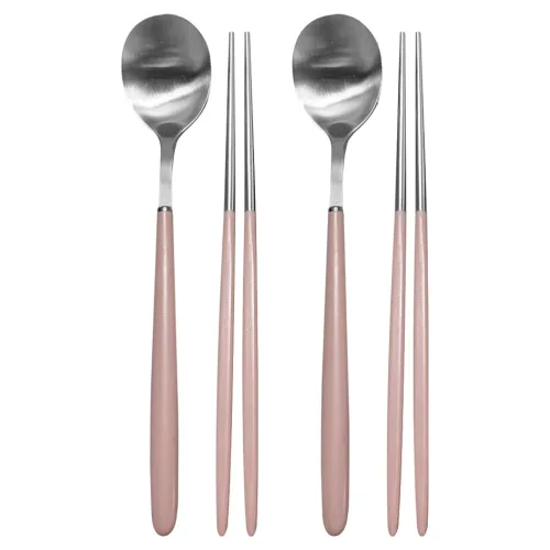 브링카멜 스텐 한식 파스텔 샤틴 수저 2벌 세트, 핑크, 2개, 숟가락 2p + 젓가락 2p