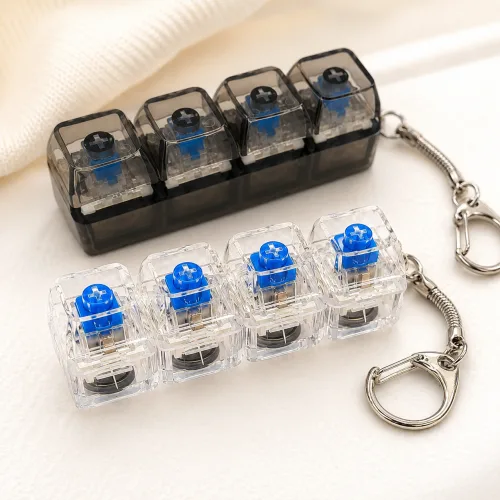 toBear LED 키캡 키링 4구 기계식 키보드 딸깍이 피젯 토이 가방 열쇠고리 스트레스 해소 장난감, 1개, 블랙