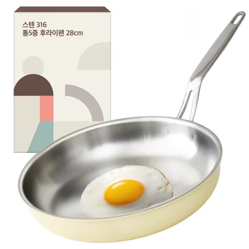 르메이드 인덕션 스텐 316 통5중 후라이팬 크림옐로우, 1개