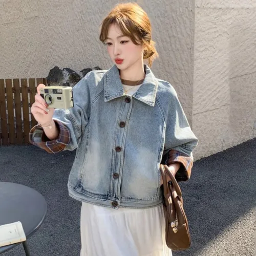 Seevary 여성 가을 루즈핏 디자인감 청자켓 캐주얼  데일리 자켓