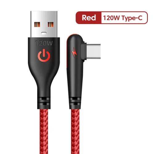 10A 120W 타입 C 고속 충전 케이블 USB-A 엘보우형 USB C 데이터 케이블 화웨이 메이트 50 아너 샤오미  아이폰 USB-C 호환