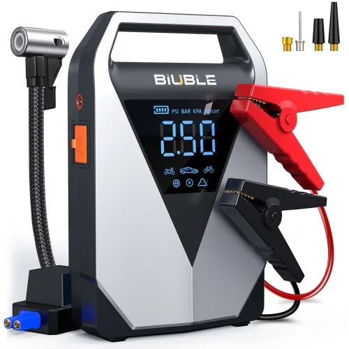 BIUBLE 4000A 자동차 긴급시동 점프스타터 대용량 보조배터리 에어펌프 스마트 점프 케이블 12V, 1개, 12400mAh