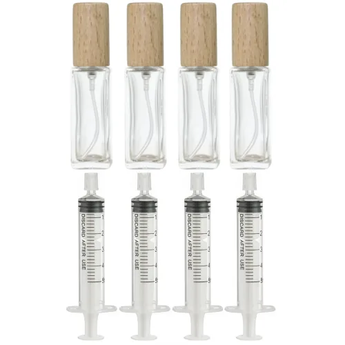 리빙패션 휴대용 미니 향수 공병 10ml + 소분 주사기, 4개, 우드 투명