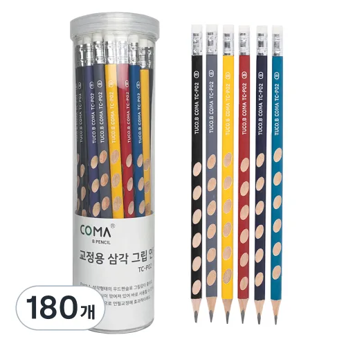 투코비 코마 삼각 그립 교정연필 B 세트 TC-P02, 혼합색상, 180개