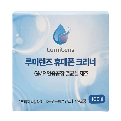 루미렌즈 일회용 휴대폰 스마트폰 안경닦이 렌즈 클리너 티슈, 100개, 화이트