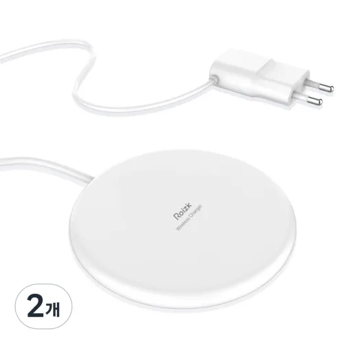 로이직 어댑터 일체형 15W 고속 무선 충전기 패드 RZ-720, 화이트, 2개