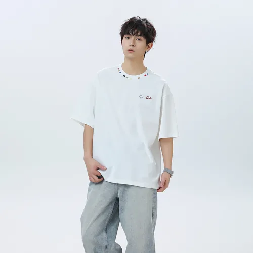 스타빈 남성용 통기성 컬러풀자수 루즈핏 반팔 티셔츠