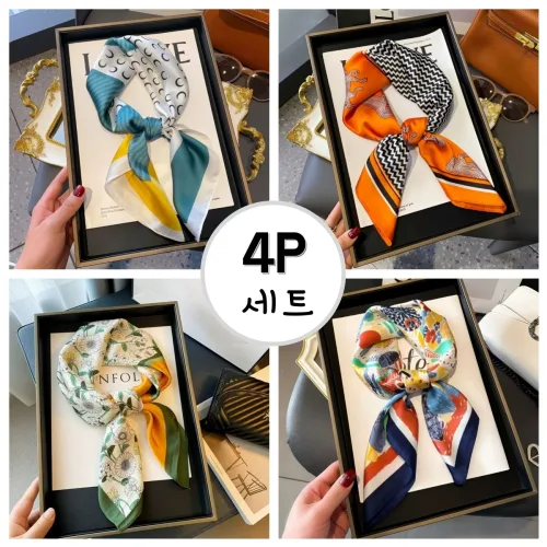 예니브 여성 실크 스카프 70x70cm 4장 세트