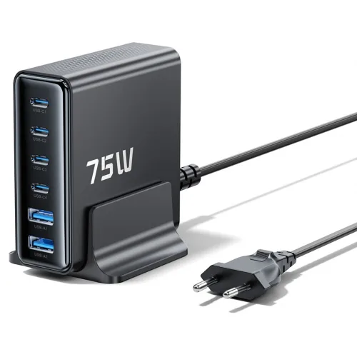Toocki 투키 탁상용 C타입 GaN 75W PD3.0 PPS 4C2A 6포트 멀티 충전기, 1개, 블랙
