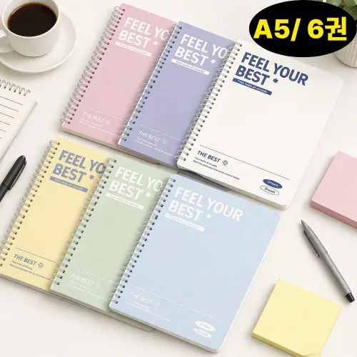 슈레보 컬러 감성 스프링 줄 노트, 6개, A5