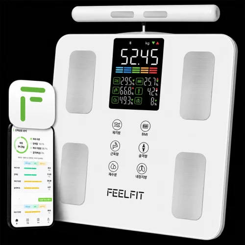 필핏 FEELFIT EXPERT2 (한국 APP)손잡이형 8전극 스마트 체중계 체성분 체중계 체지방 체중계 다이어트 애플건강 삼성헬스 연동 50가지 체성분분석, 1개, 화이트, Expert2