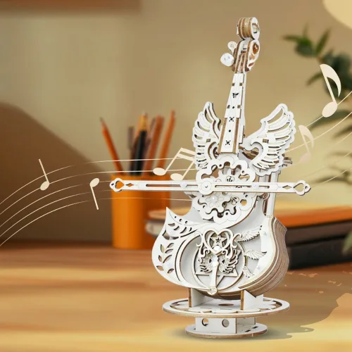 FOOI DIY 첼로 미니어처 만들기 LED 조명 무드등 멜로디 뮤직박스, 1개, 단일색상