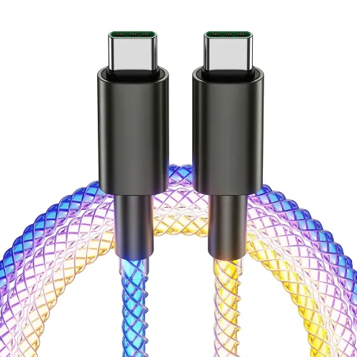 RGB LED 충전케이블 C to C PD 60W 고속충전 USB C 발광 브레이드 데이터케이블, 1개, 혼합색상, 1m