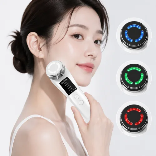 ERANSTAR 갈바닉 얼굴마사지기 가정용 뷰티디바이스 LED EMS진동클렌저 마사지기 피부 토탈케어, 화이트, ERM80B