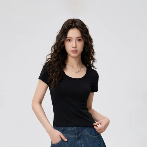 씨오브비 여성용 라운드넥 슬림핏 코튼 반팔 티셔츠