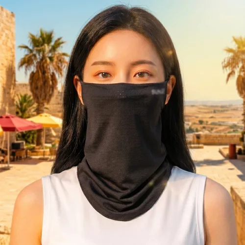 [얼굴 안 타는] 아이스 쿨링 마스크 여름 자전거 골프 자외선차단 넥워머 1+1, 블랙+블랙, 1세트