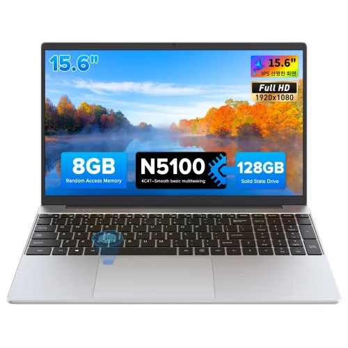 Auusda 15.6인치 대화면 노트북, Intel 프로세서, IPS FHD 디스플레이, 지문인식 지원, 백라이트 키보드, Win11 탑재,, T152A N5100, WIN11 Pro, 8GB, 128GB, 실버