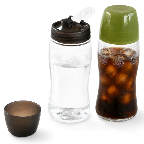 YJLO 국산 컵뚜껑 슬림 물통 2개 세트 355ml 알약 물병 어린이 어르신 휴대용 물병, 2개, 355ml, 그레이+카키그린
