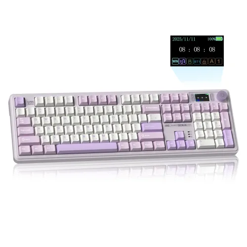 LINGBAO K108Pro LCD 무선 기계식 키보드 게이밍 키보드 한글, K108Pro(한글), 퍼플 화이트, 제조사축