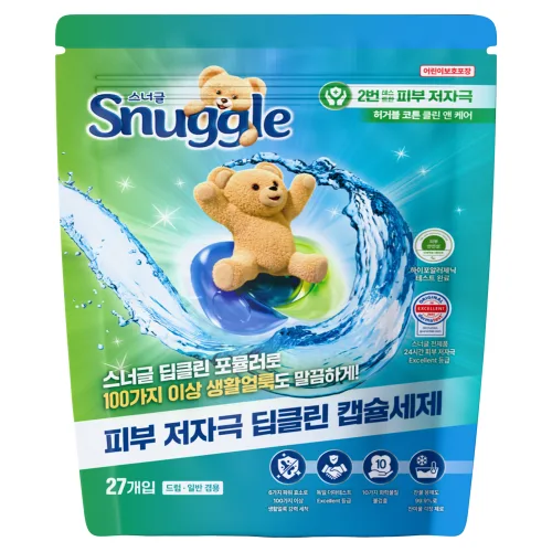 스너글 딥클린 캡슐 세탁세제 허거블 코튼 클린 앤 케어, 27개입, 1개