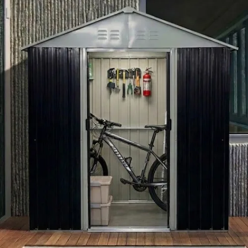 오드 조립식창고 스틸창고 7x4 농막 야외 미니 소형 이동식 간이 창고 194x132x209cm, 블랙&그레이