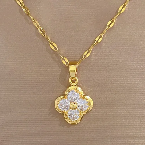 Seolvia 14K 도금 클로버 다이아몬드 목걸이 여성 선물 추천 JY-05