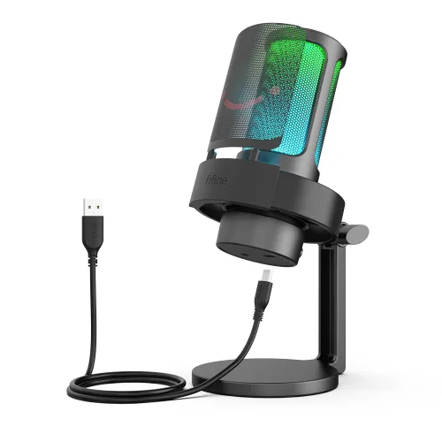 피파인 USB 콘덴서 마이크 게이밍 방송용 원터치 음소거 헤드폰 잭 팝필터 디스코드 지원 A8, 검정, A8
