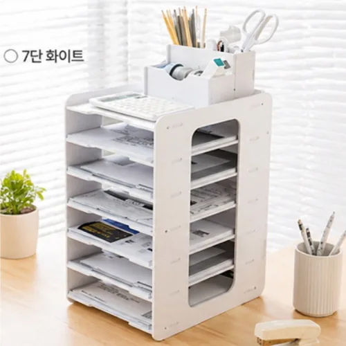 디모어 멀티 책상정리 A4 서류정리 수납함 세로형, 7단, 화이트